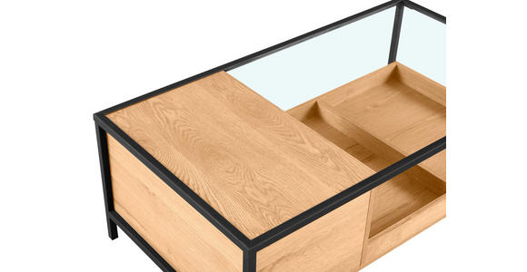 COUCHTISCH Eiche furniert, massiv ESG 110/60/40 cm rechteckig Klar, Naturfarben, Schwarz - Klar/Eichefarben, Natur, Glas/Holz (110/60/40cm) - Novel