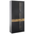 VITRINE in furniert, massiv Eiche Grau, Schwarz, Eichefarben - Eichefarben/Anthrazit, Design, Glas/Holz (90/201/37cm) - Novel