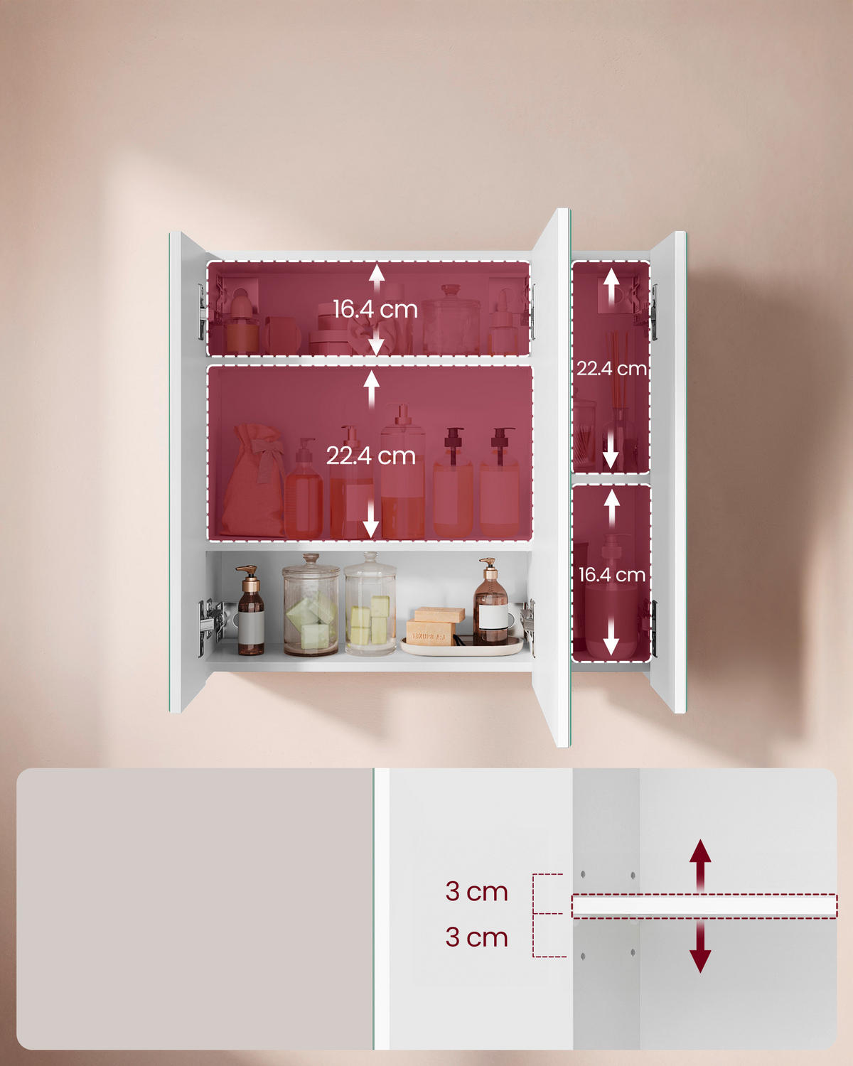 SPIEGELSCHRANK 60/55/15 cm  - Weiß, Trend, Glas/Holzwerkstoff (60/55/15cm) - MID.YOU