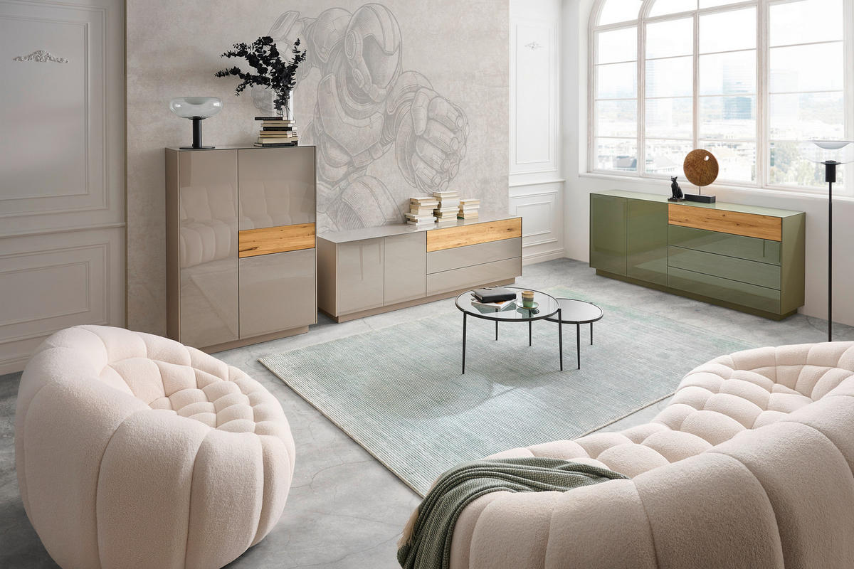 TV-SZEKRÉNY 207/69/42 cm  - tölgyfa/taupe, Design, faalapú anyag/Üveg (207/69/42cm) - Novel
