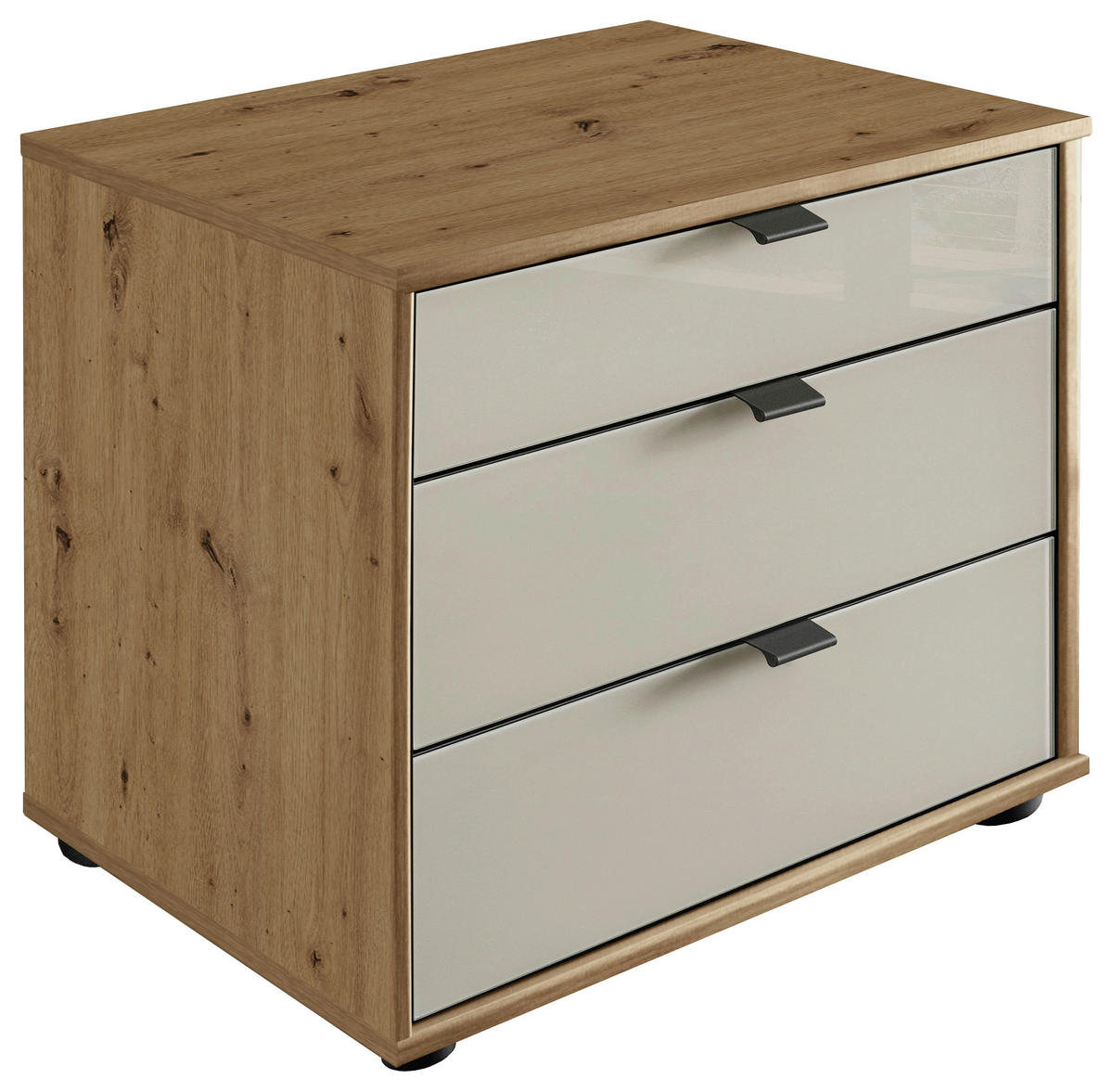 NACHTKÄSTCHEN in Champagner, Eiche Bianco  - Schieferfarben/Eiche Bianco, MODERN, Glas/Holzwerkstoff (60/48/43cm) - Novel