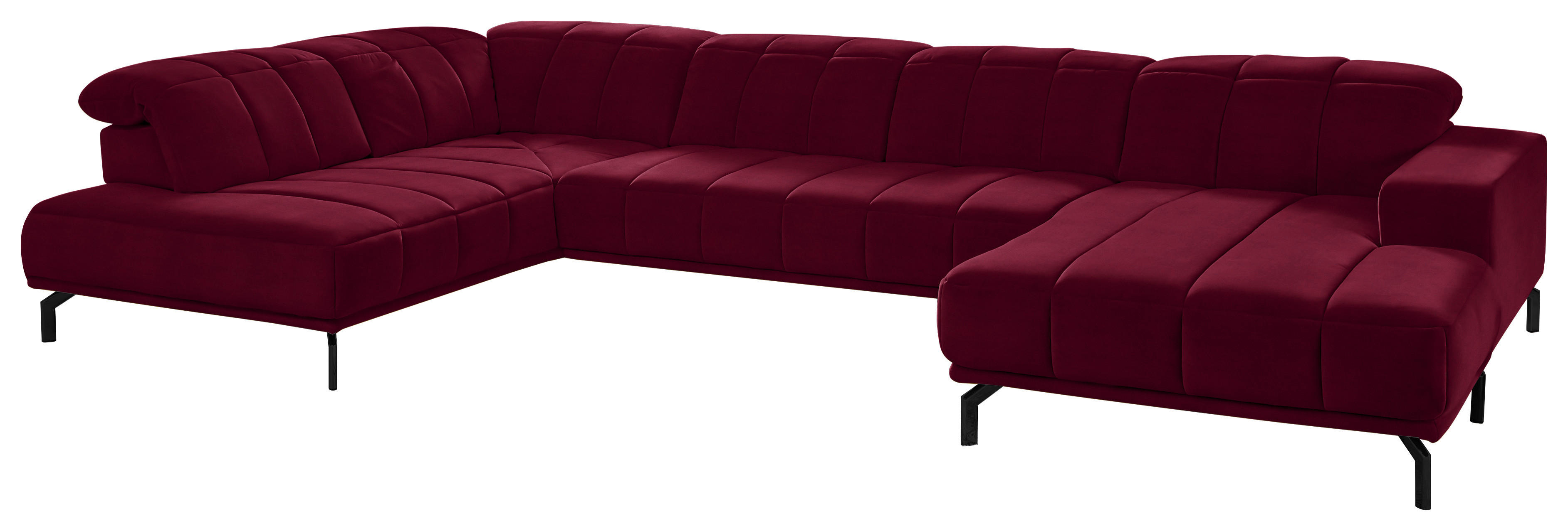 WOHNLANDSCHAFT Beere Velours  - Beere/Schwarz, Design, Textil/Metall (219/383/195cm) - Beldomo Style