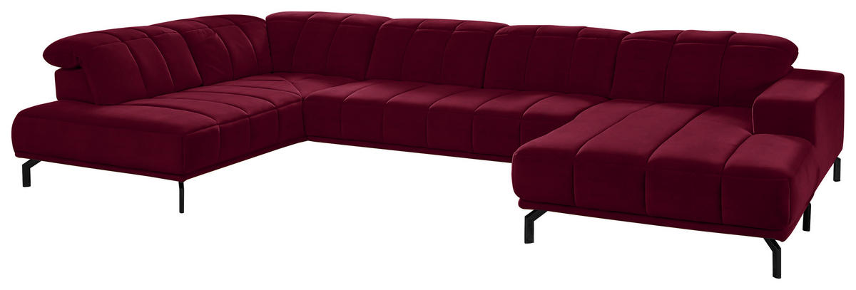 WOHNLANDSCHAFT in Velours Beere  - Beere/Schwarz, Design, Textil/Metall (219/383/195cm) - Beldomo Style