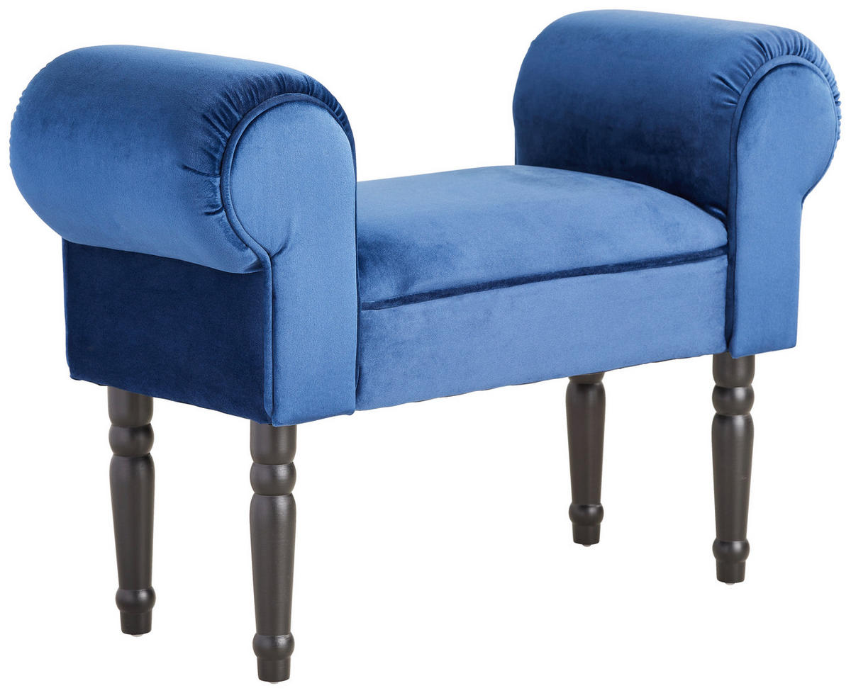 HOCKER Samt Kiefer Blau, Schwarz  - Blau/Schwarz, Trend, Holz/Textil (76/54/30cm) - Xora