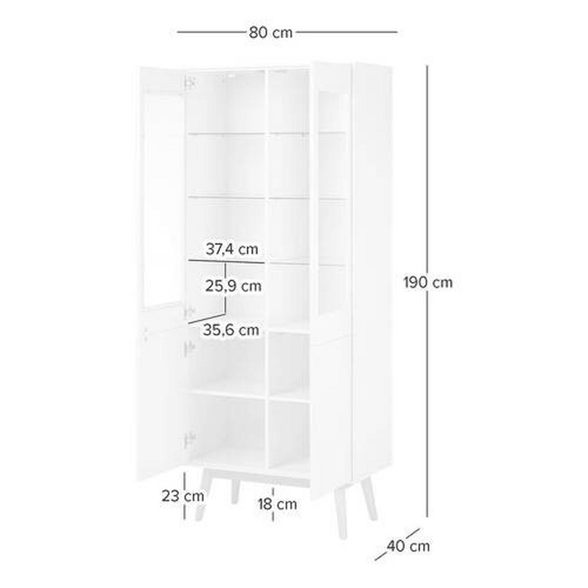 VITRINE in furniert Eiche Naturfarben, Weiss, Eichefarben  - Weiss/Eichefarben, Design, Glas/Holz (80/190/40cm) - home24