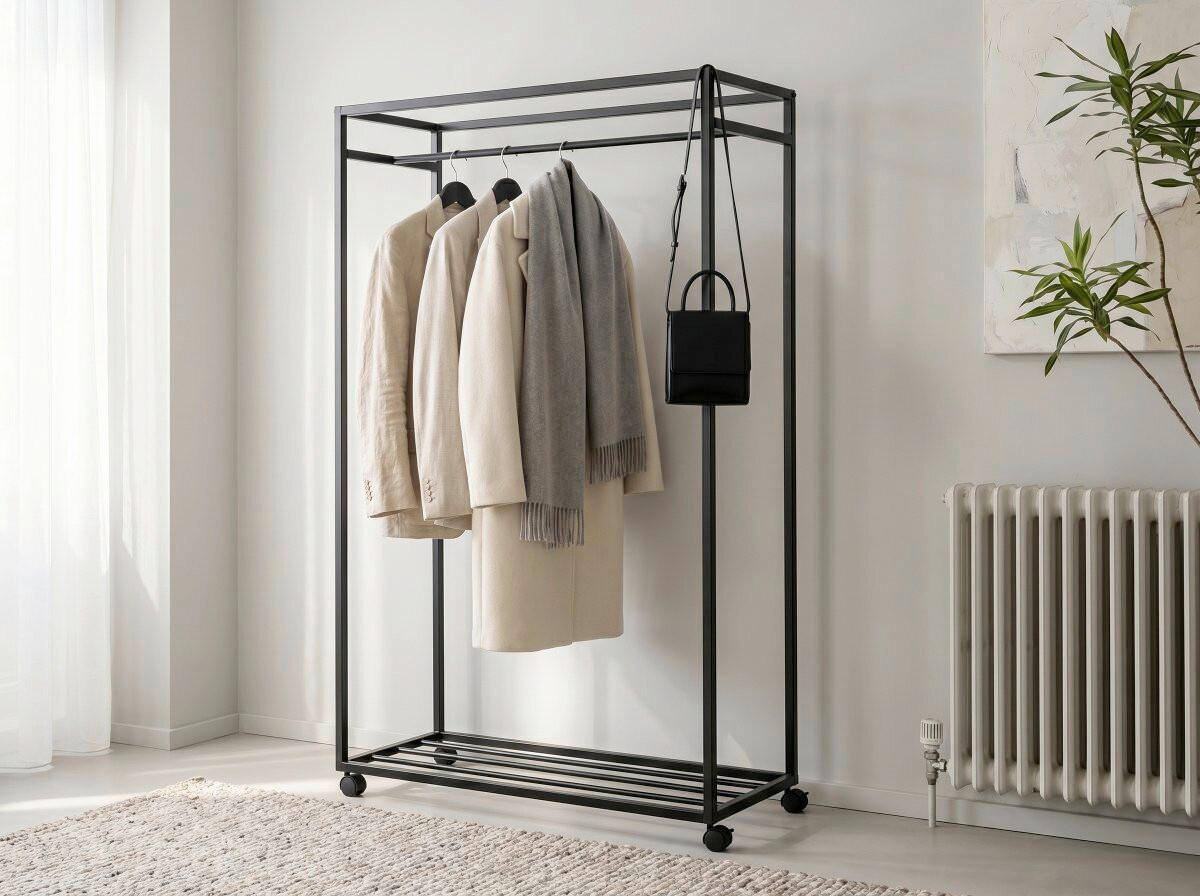 POJÍZDNÝ ŠATNÍ STOJAN - černá, Basics, kov/plast (90/150/35cm)