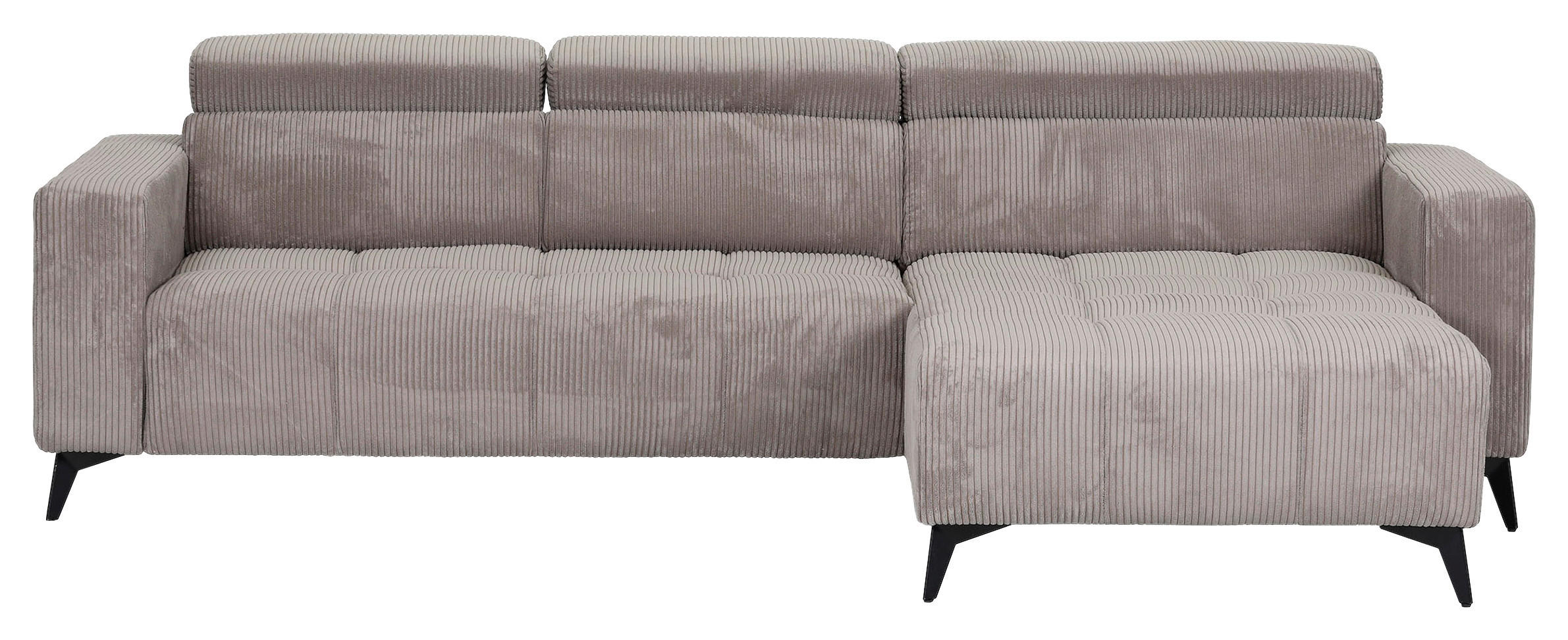 ECKSOFA Taupe Cord Rücken echt, Kopfteilverstellung, Sitzvorzug  - Taupe/Schwarz, KONVENTIONELL, Textil/Metall (257/170cm) - Carryhome