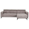 ECKSOFA Taupe Cord Rücken echt, Kopfteilverstellung, Sitzvorzug  - Taupe/Schwarz, KONVENTIONELL, Textil/Metall (257/170cm) - Carryhome