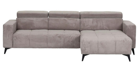 ECKSOFA Taupe Cord Rücken echt, Kopfteilverstellung, Sitzvorzug  - Taupe/Schwarz, KONVENTIONELL, Textil/Metall (257/170cm) - Carryhome