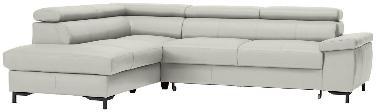ECKSOFA in Echtleder Hellgrau  - Hellgrau/Schwarz, Design, Leder/Metall (213/268cm) - Stylife