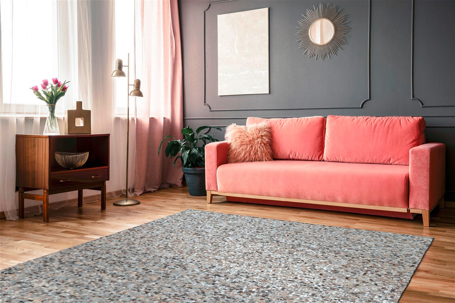 FLACHWEBETEPPICH 120/170 cm Finish 125 Grau / Silber Grau, Silberfarben  - Silberfarben/Grau, Basics, Leder/Textil (120/170cm) - Novel