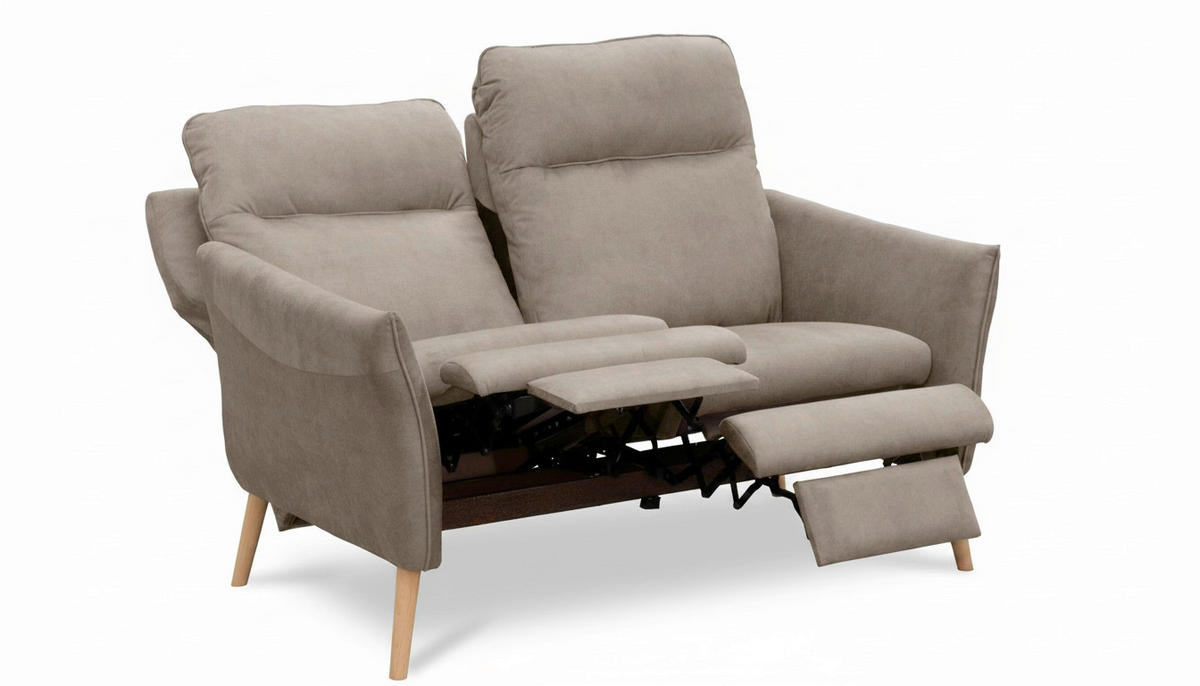 2-SITZER-SOFA Mikrofaser Taupe  - Taupe/Buchefarben, Design, Holz/Textil (145/110/92cm) - Livetastic