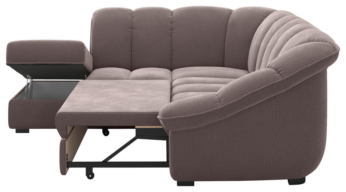 ECKSOFA Braun Chenille Bettkasten, Schlaffunktion, Rücken echt  - Schwarz/Braun, KONVENTIONELL, Kunststoff/Textil (222/260cm) - Welnova