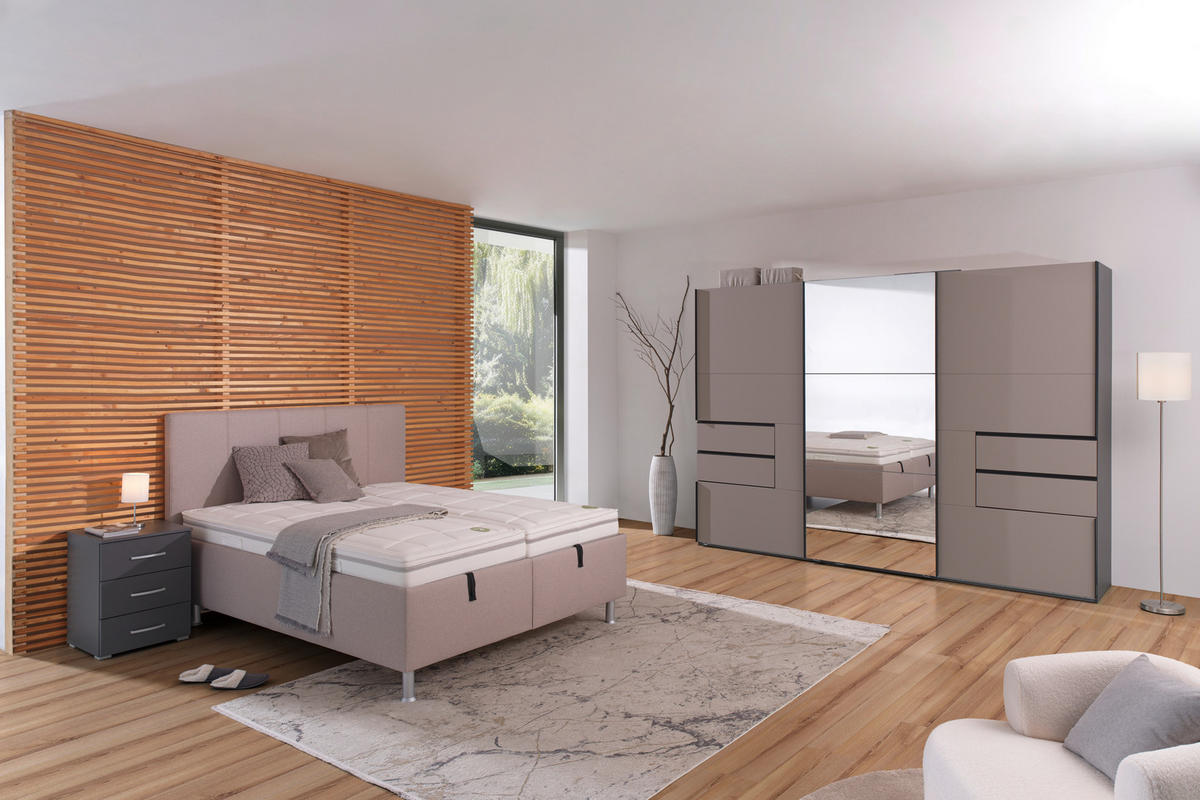 POLSTERBETT Matratze, gepolstertes Kopfteil, Lattenrost, Bettkasten Beige 160/200 cm  - Beige/Alufarben, MODERN, Holz/Holzwerkstoff (160/200cm) - Beldomo - Sleep