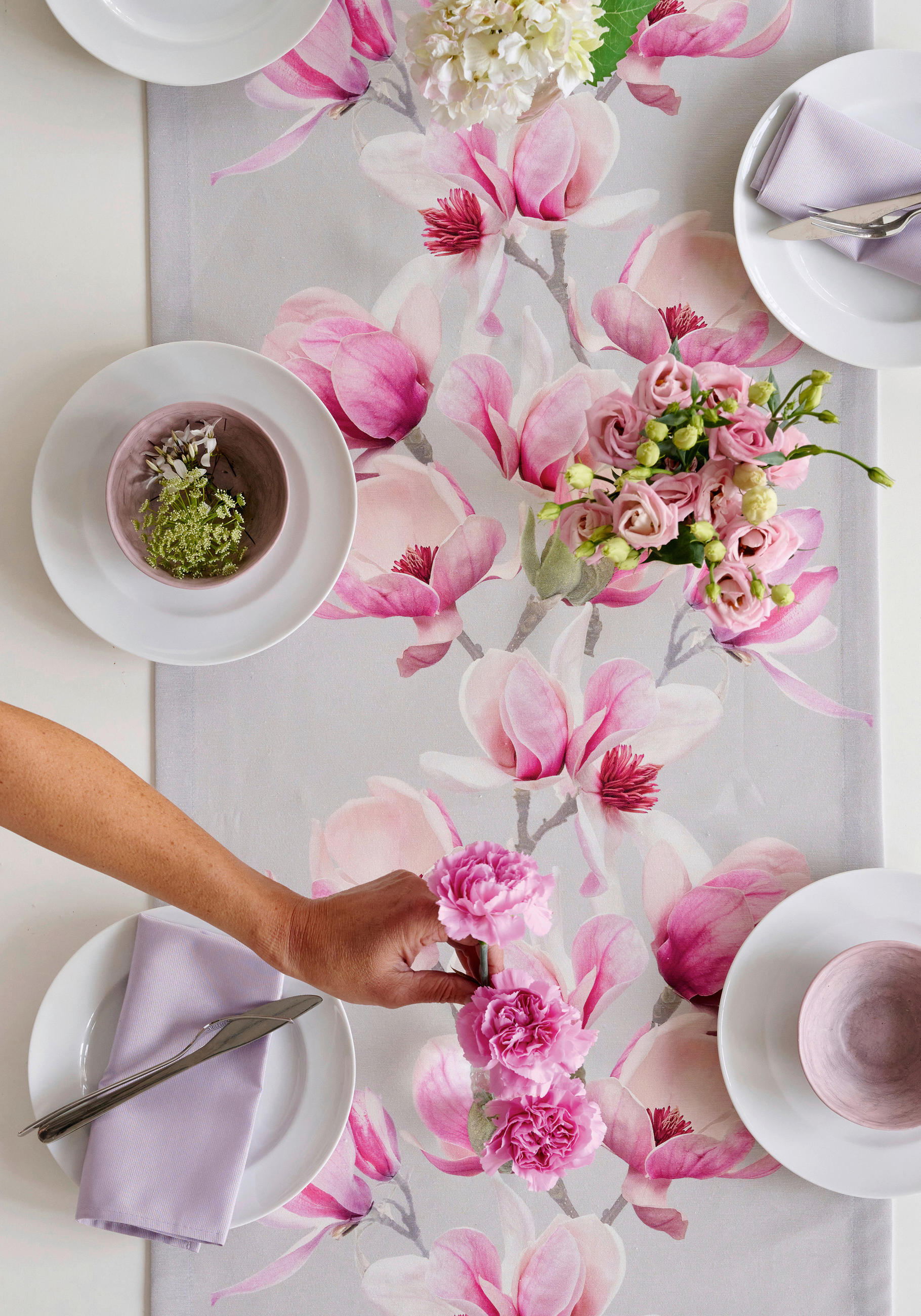 TISCHLÄUFER Textil Hellgrau, Mauve 48/140 cm  - Mauve/Hellgrau, Basics, Textil (48/140cm) - Esposa