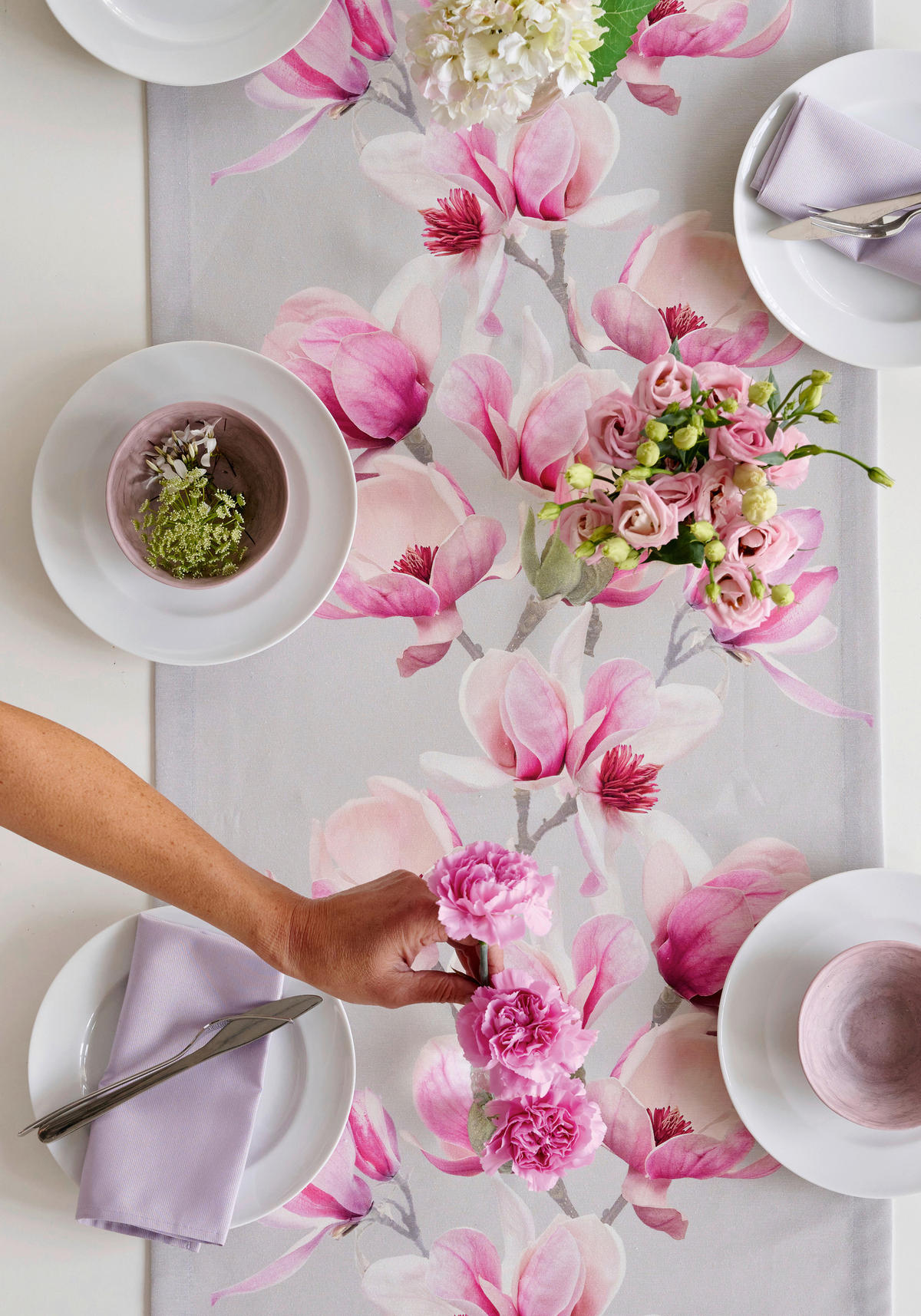 TISCHLÄUFER Textil Hellgrau, Mauve 48/140 cm  - Mauve/Hellgrau, Basics, Textil (48/140cm) - Esposa