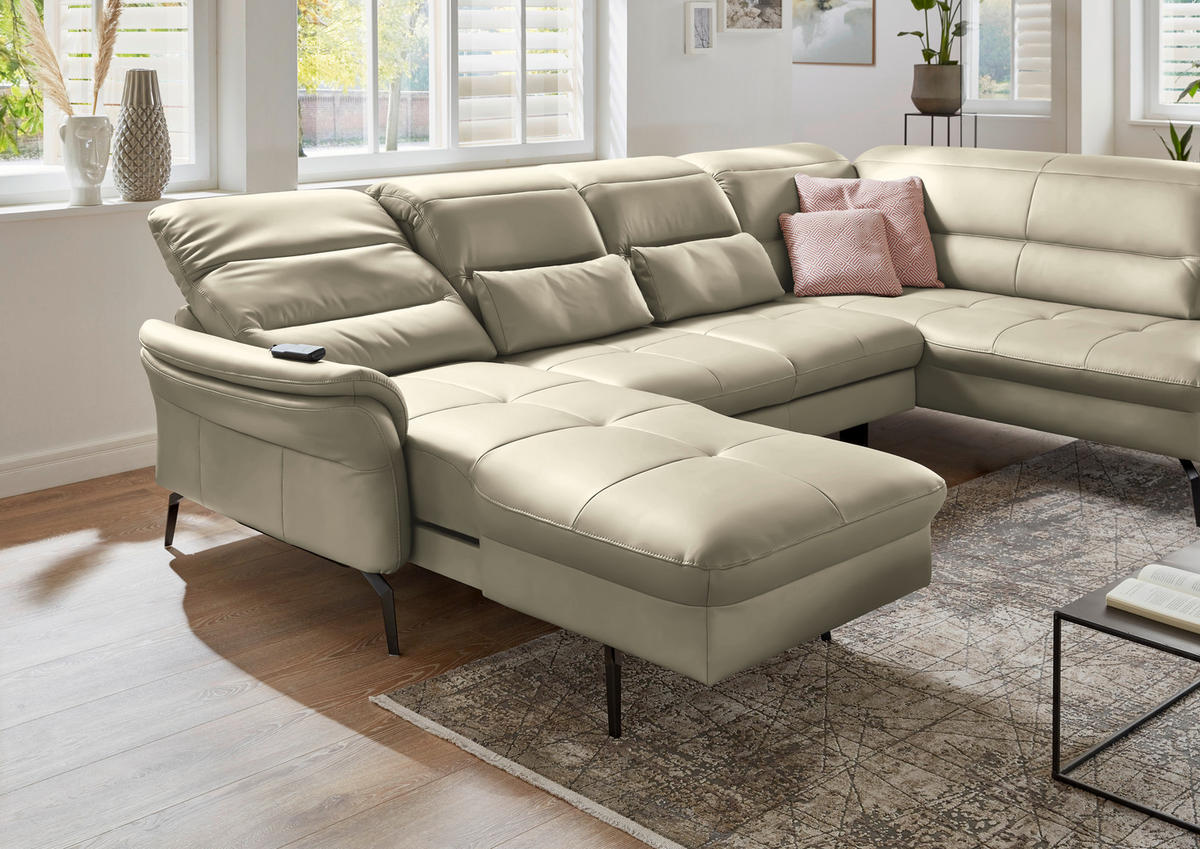 WOHNLANDSCHAFT in Echtleder Creme, Naturfarben  - Creme/Schwarz, Design, Leder/Metall (181/336/206cm) - Beldomo Speed
