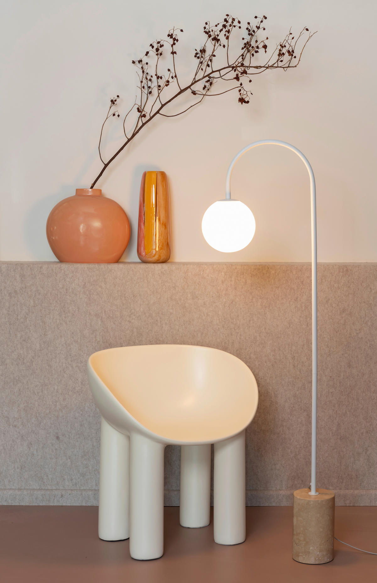 STOJACÍ LAMPA, 42/163 cm  - bílá, Design, kov/kámen (42/163cm) - It's about Romi