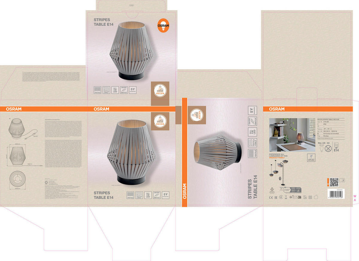 TISCHLEUCHTE 20,5/24,5 cm   - Dunkelgrau, Basics, Textil/Metall (20,5/24,5cm) - Osram