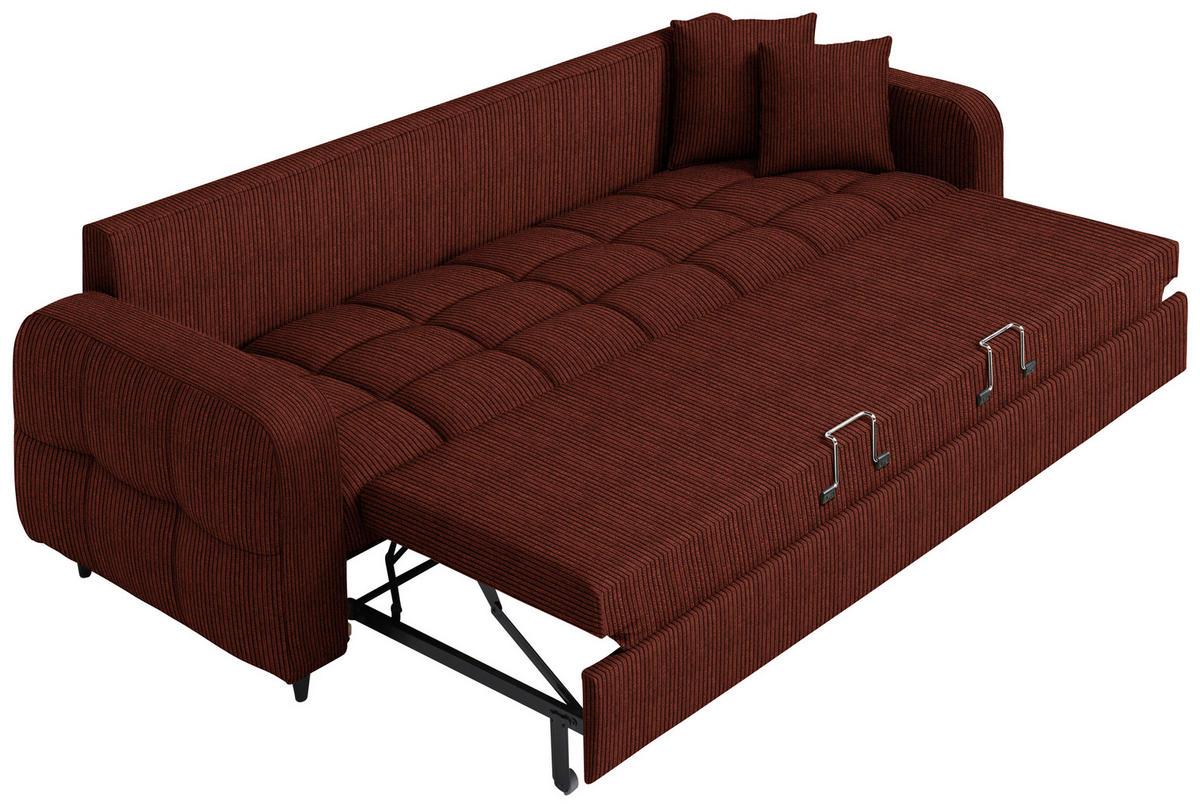 SCHLAFSOFA Cord, Velours Kupferfarben Stoffauswahl, Bettfunktion erhältlich, Rücken echt, Armteil links, Armteil rechts  - Schwarz/Kupferfarben, Design, Holz/Textil (236/88/101cm) - Lomoco