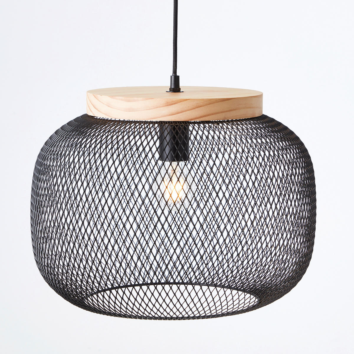 PENDELLEUCHTE 40/110 cm    - Schwarz/Kieferfarben, Basics, Holz/Metall (40/110cm) - Brilliant