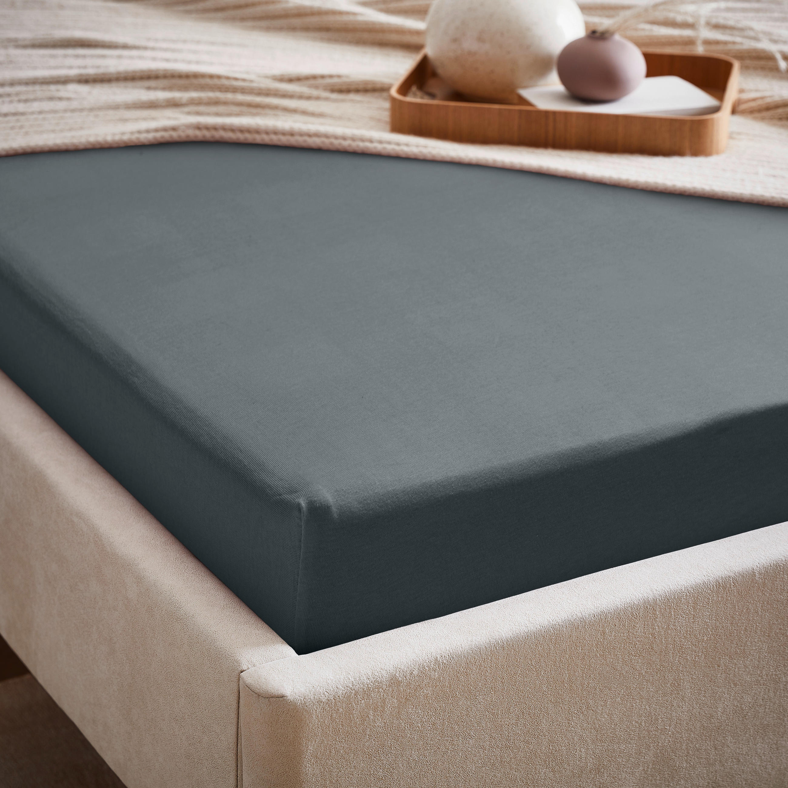 SPANNBETTTUCH Zermatt Biber  - Anthrazit, KONVENTIONELL, Textil (100/200cm) - Esposa