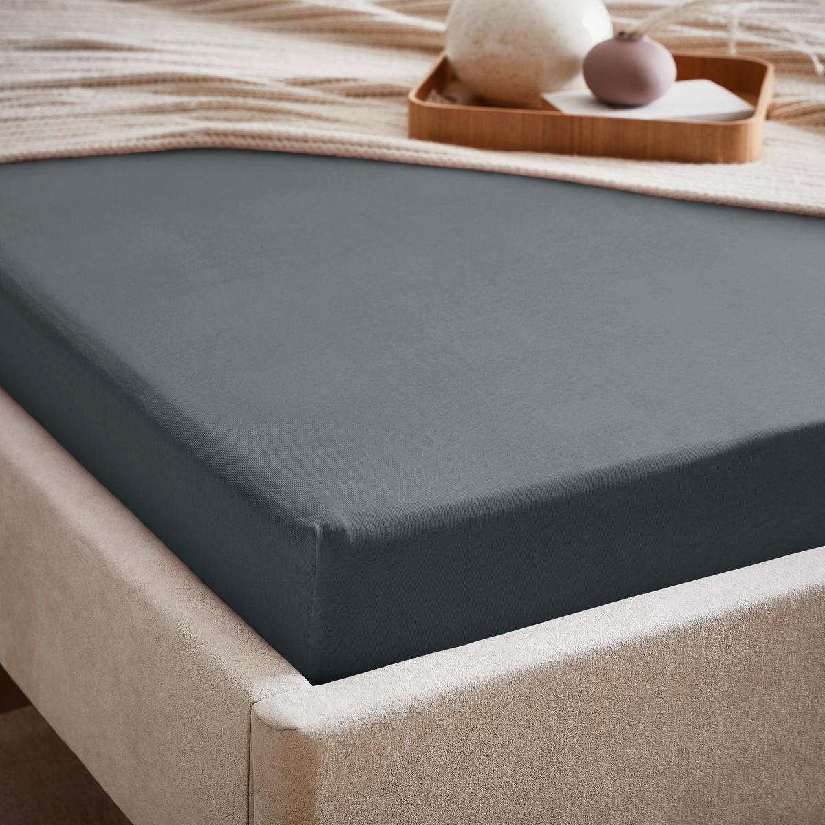 Flanell-Spannleintuch 100/200 cm Biber  - Anthrazit, KONVENTIONELL, Textil (100/200cm) - Esposa