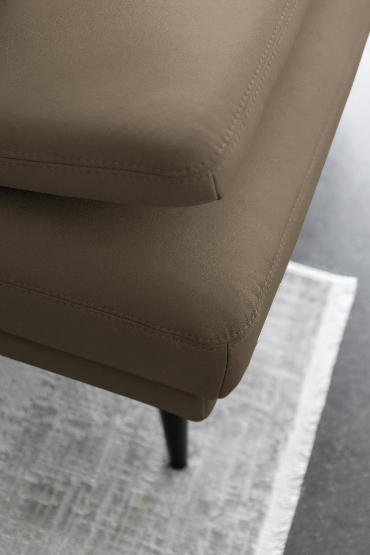ECKSOFA Echtleder Graubraun  - Graubraun/Schwarz, Konventionell, Leder/Metall (301/180cm) - Joop!