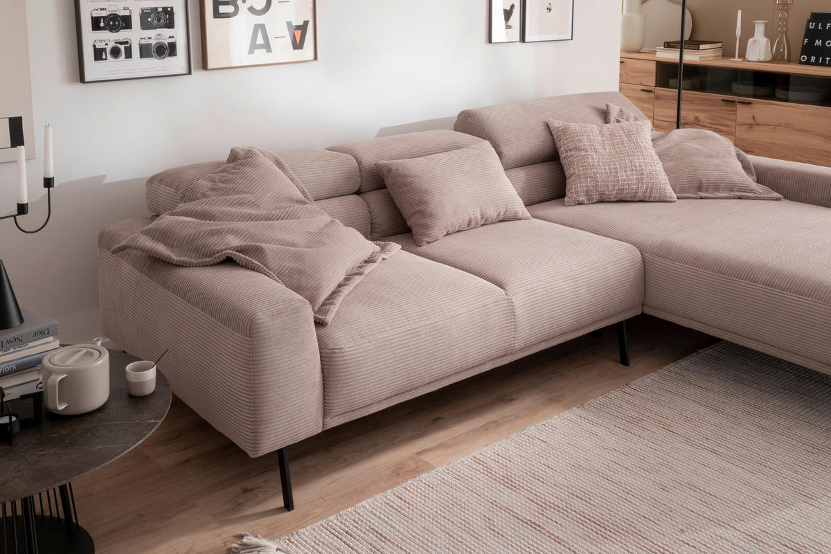 ECKSOFA  in Cord Taupe  293/215-217 cm  - Taupe/Schwarz, Design, Textil/Metall (293/215-217cm) - Schöner Wohnen