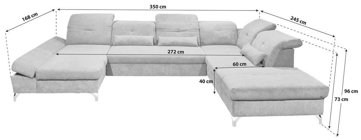 SJEDEĆA GARNITURA tekstil  antracit   - srebrne boje/antracit, Moderno, tekstil/metal (168/350/245cm) - Hom`in