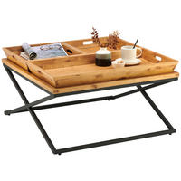 COUCHTISCH 80/80/38 cm Eiche massiv, furniert quadratisch Schwarz, Eichefarben abnehmbares Tablett  - Eichefarben/Schwarz, Design, Holz/Holzwerkstoff (80/80/38cm) - Hom`in