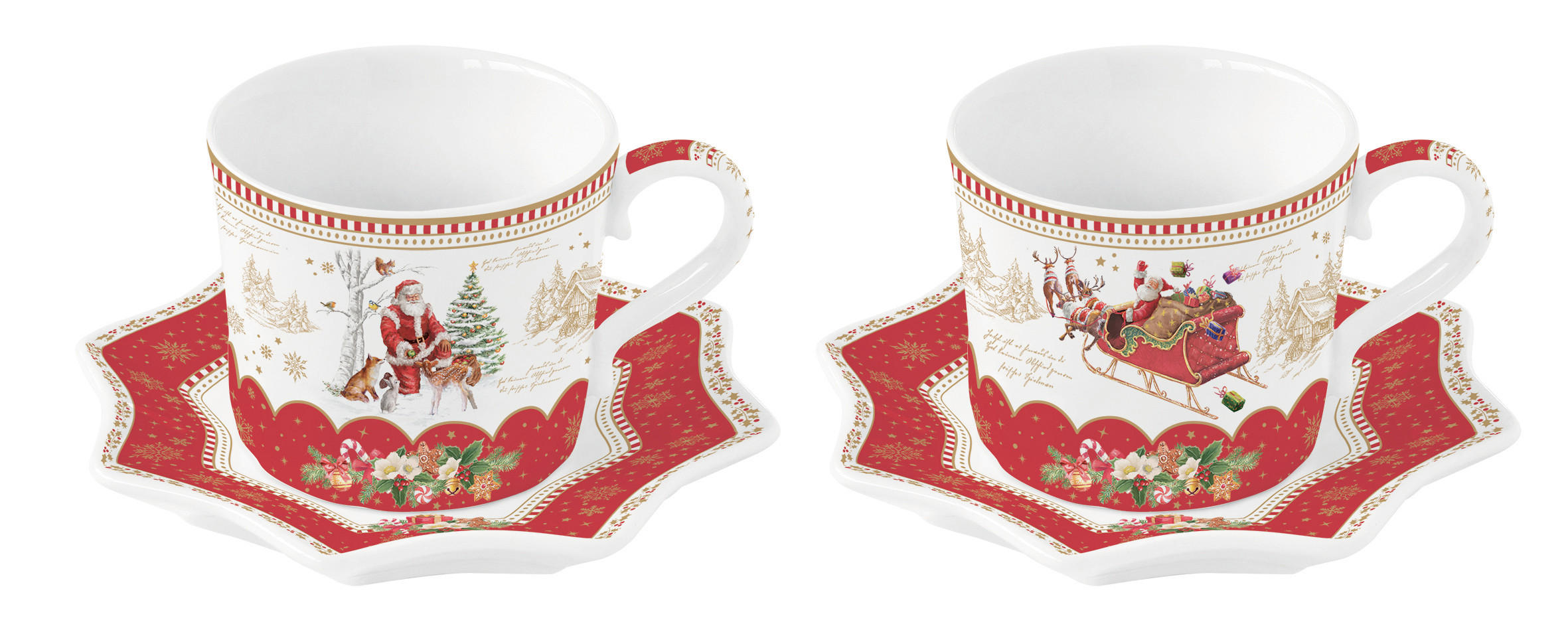 SKODELICA ZA KAVO S KROŽNIKOM         - rdeča/bela, Basics, keramika (12/12/6cm) - Easy Life