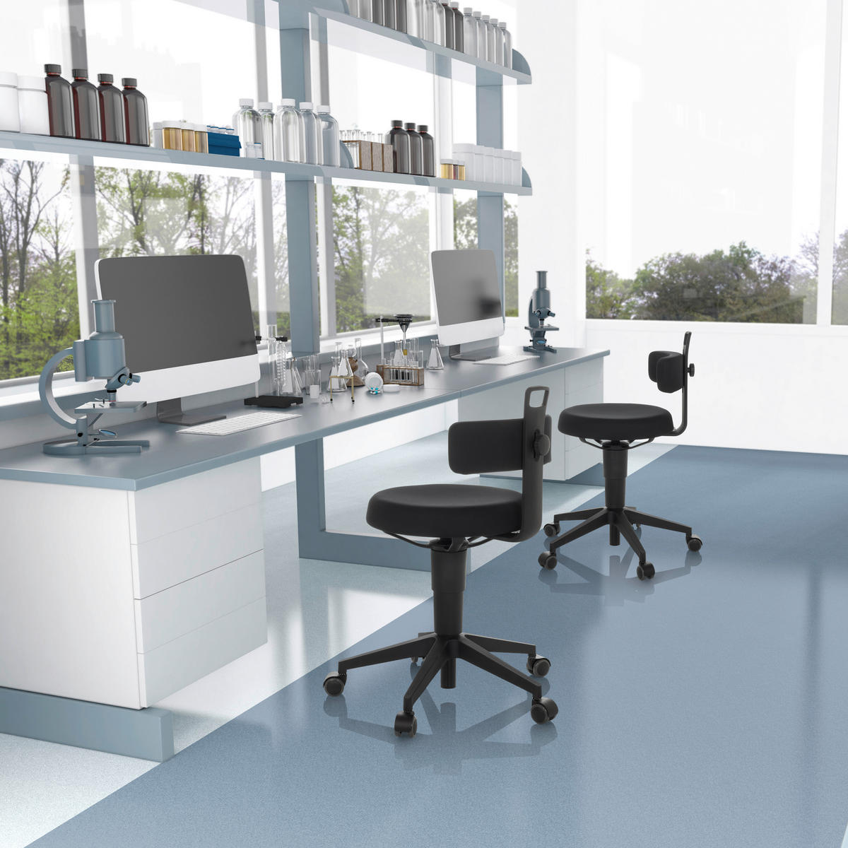 BÜROHOCKER 40/74-86/46 cm  - Schwarz, Basics, Kunststoff/Textil (40/74-86/46cm) - MID.YOU