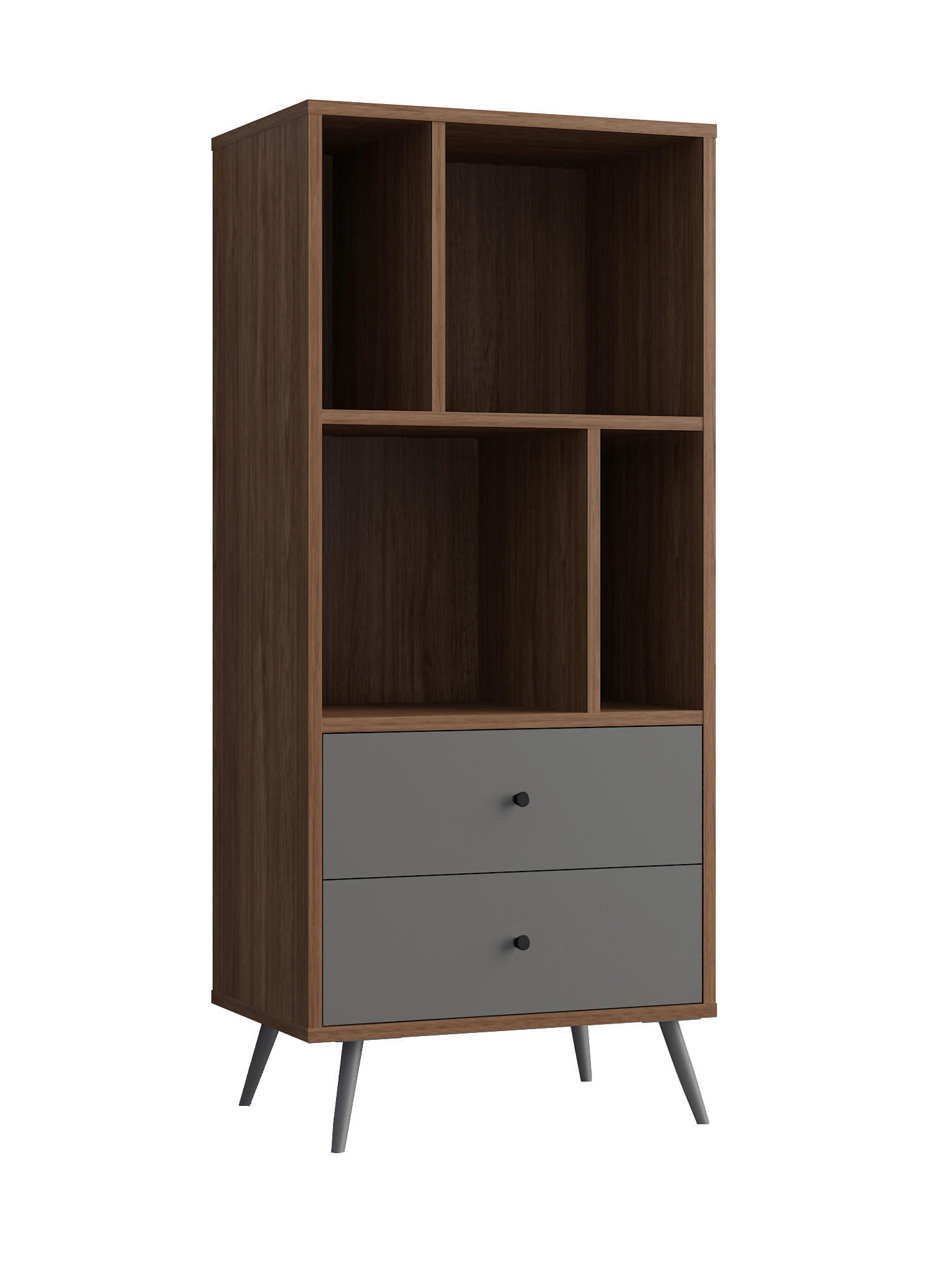 REGAL Grau, Walnussfarben  - Walnussfarben/Schwarz, Design, Holzwerkstoff/Metall (60/138/39,6cm) - Livetastic