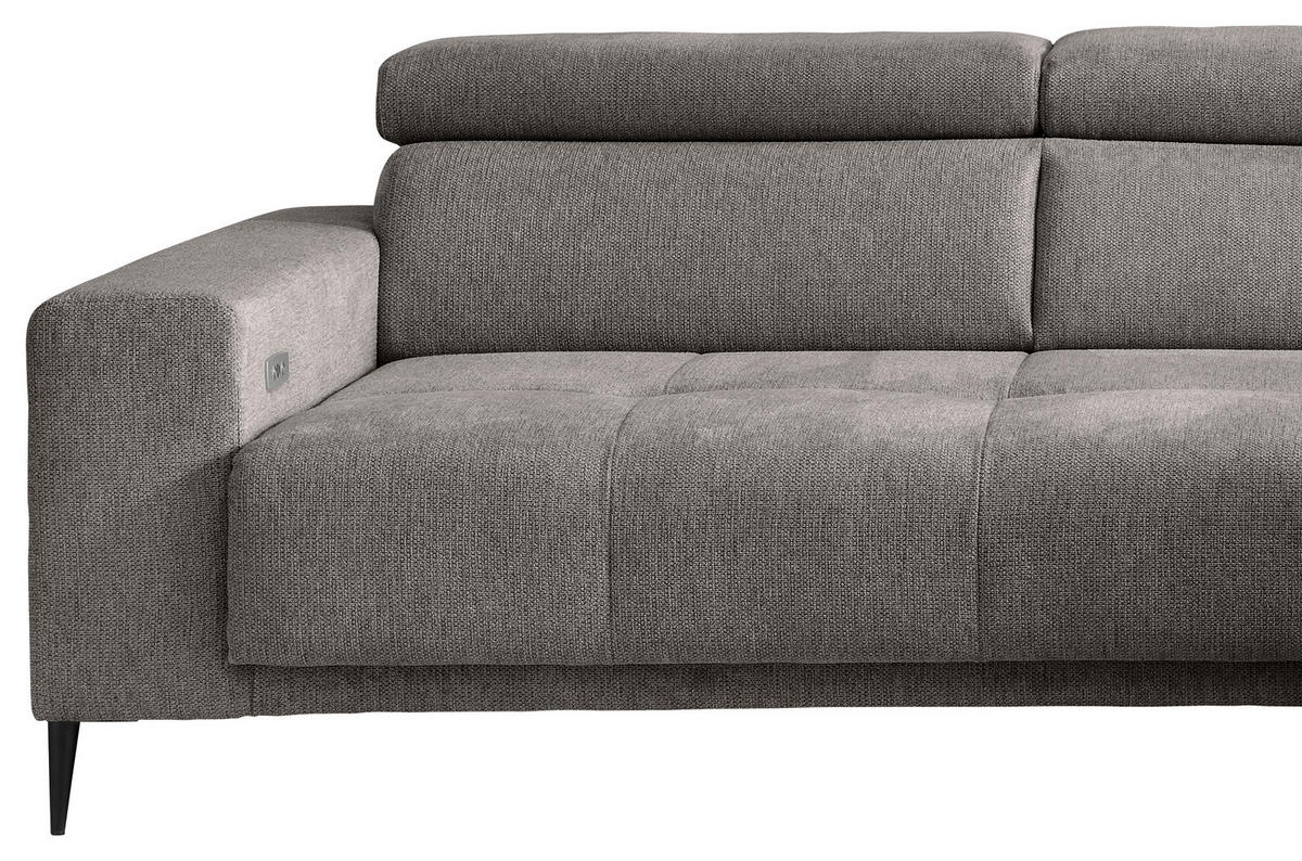 ECKSOFA INTERA Graubraun Chenille Kopfteilverstellung, Sitzvorzug  - Graubraun/Schwarz, KONVENTIONELL, Textil/Metall (305/225cm) - Livetastic
