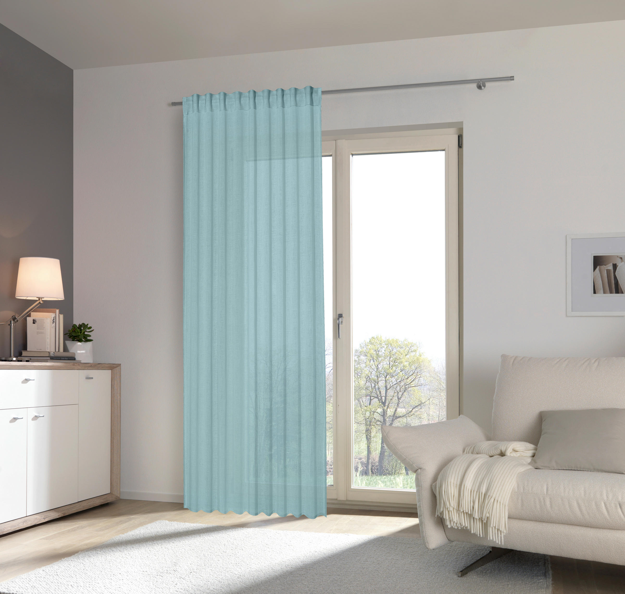 FERTIGVORHANG transparent  - Türkis, Basics, Textil (140/245cm) - Boxxx