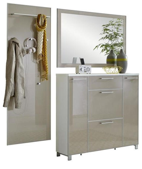 GARDEROBE 3-teilig  in 190/195/31 cm  - Taupe/Weiß, Design, Glas/Holzwerkstoff (190/195/31cm)