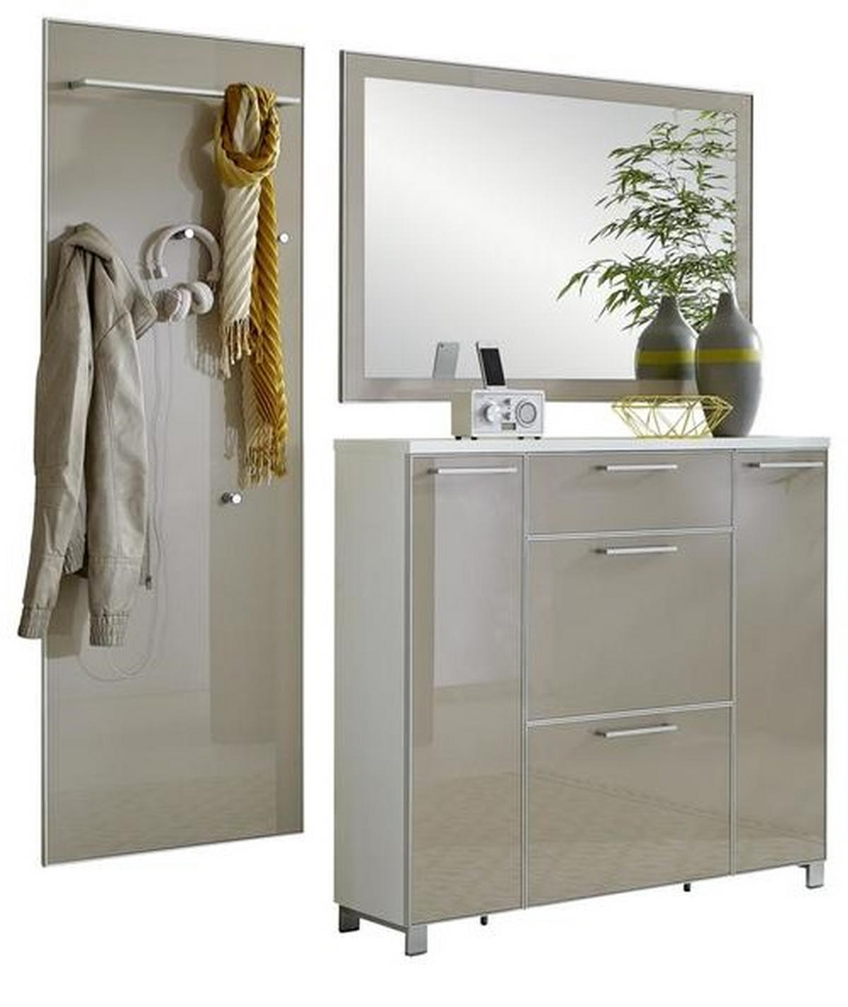 GARDEROBE 3-teilig  in 190/195/31 cm  - Taupe/Weiss, Design, Glas/Holzwerkstoff (190/195/31cm)