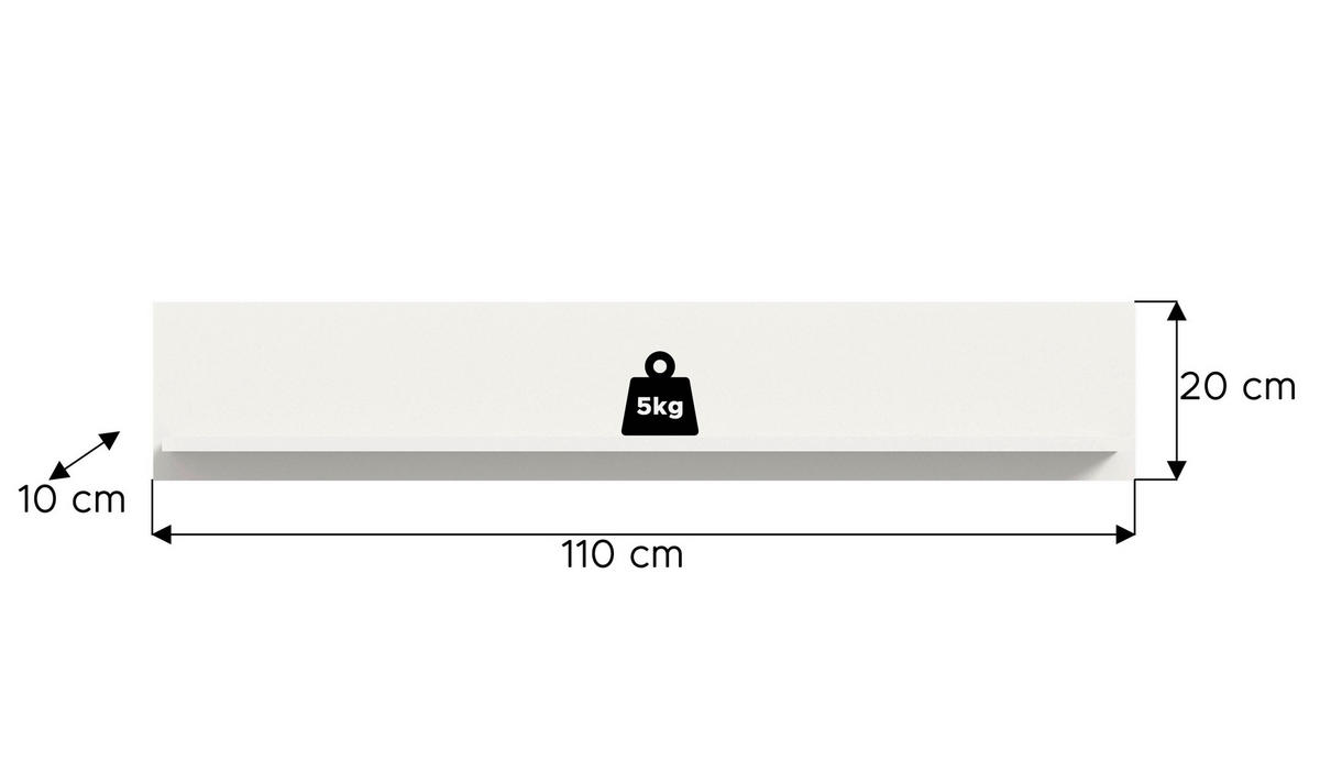 WANDBOARD Holzwerkstoff Weiß, Weiß Hochglanz  - Weiß Hochglanz/Weiß, Design, Holzwerkstoff (110/20/15cm) - Livetastic