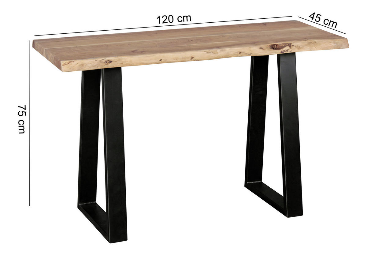 KONZOLOVÝ STOLEK, akácie, barvy akácie, 120/45/75 cm - černá/barvy akácie, Design, kov/dřevo (120/45/75cm) - MID.YOU