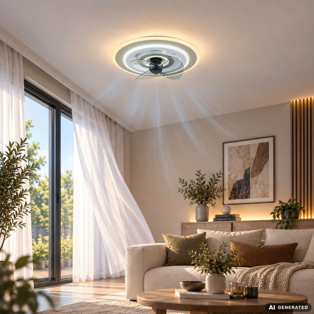 DECKENVENTILATOR - Sandfarben/Chromfarben, Design, Kunststoff/Metall (48/13cm) - Globo