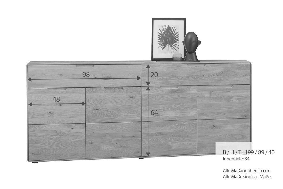 KOMMODE , 200/91/40 cm, 2 Schublade(n)  - Wildeiche, Design, Holz (200/91/40cm) - Livetastic