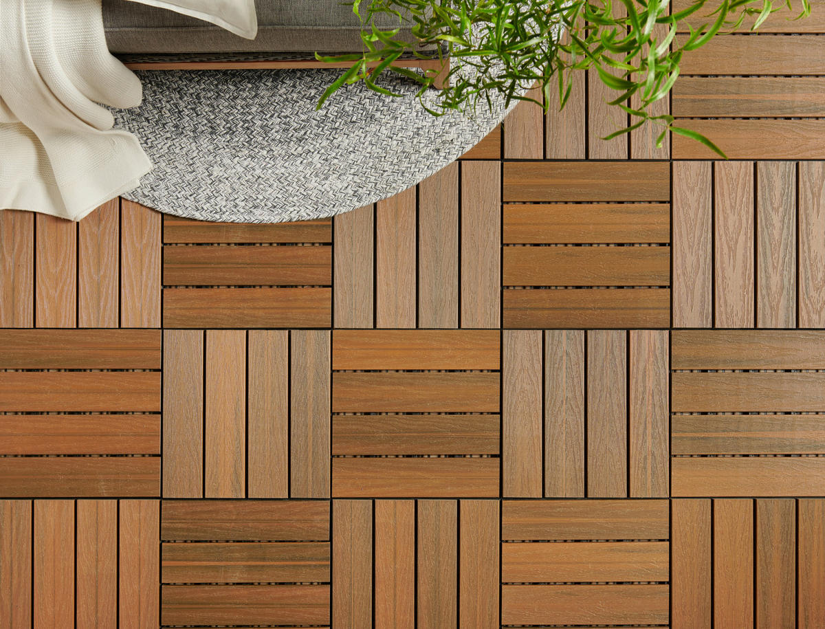TERRASSENFLIESE 11 Stück  - Teakfarben, Basics, Holzwerkstoff/Kunststoff (30/30/2,4cm) - Ambia Garden