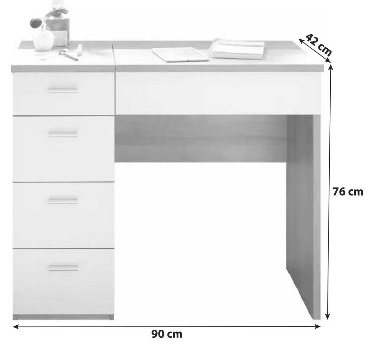 STO ZA ŠMINKANJE bela, sonoma hrast  - sonoma hrast/bela, Dizajnerski, pločasti materijal/plastika (90/76/42cm) - Xora