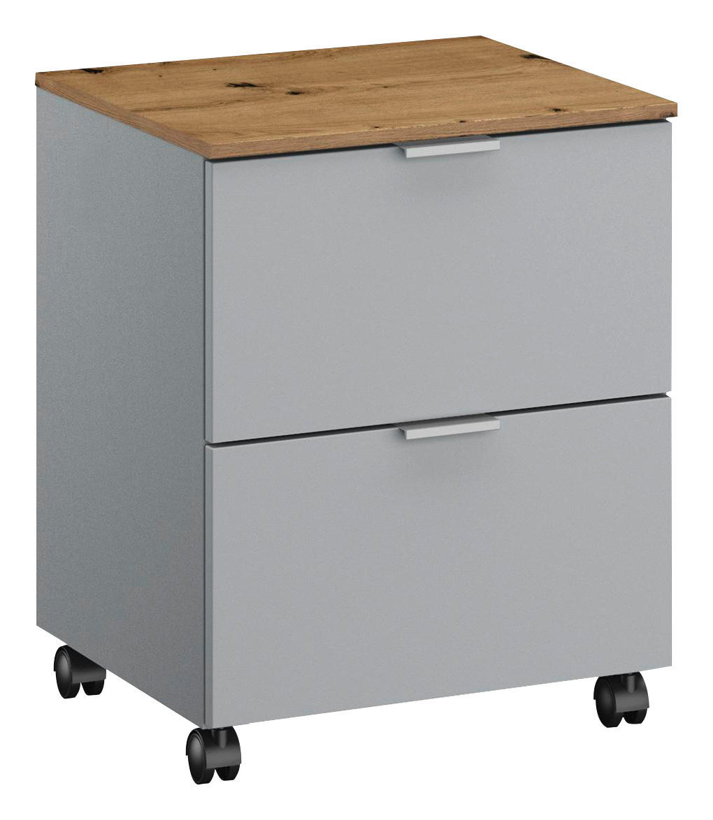 ROLLCONTAINER Grau, Eichefarben  - Eichefarben/Alufarben, Trend, Holzwerkstoff/Kunststoff (40/52/42cm) - Stylife