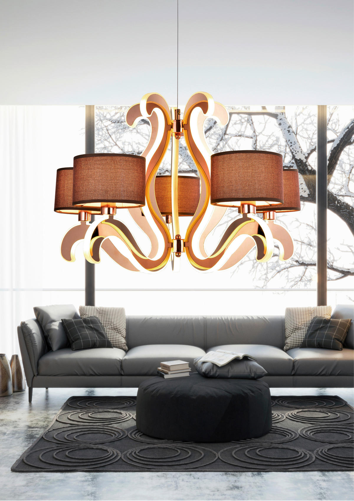 PENDELLAMPA Ambrosia 60/60/180 cm  - svart/guldfärgad, Klassisk, metall (60/60/180cm)