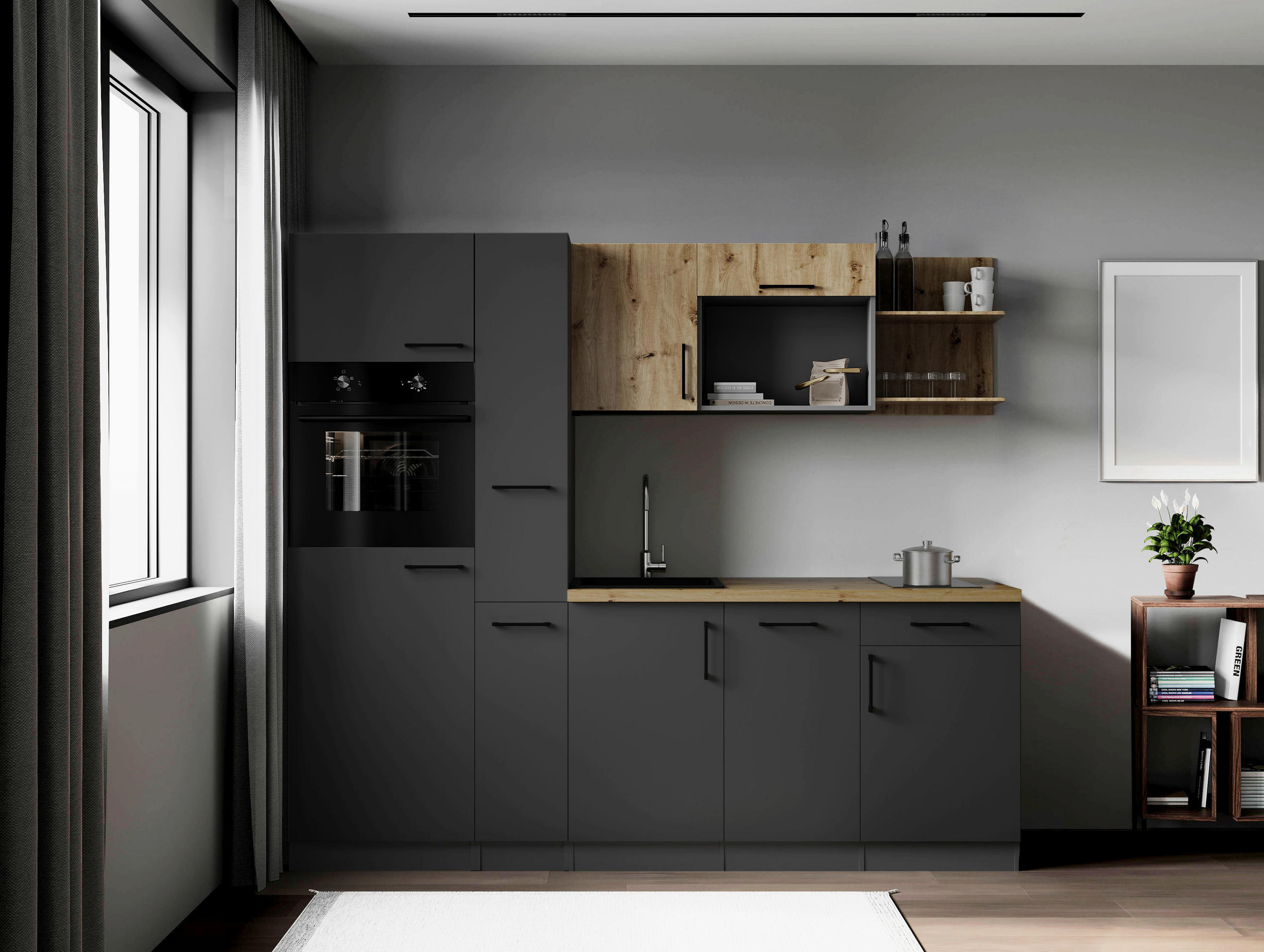 KÜCHENBLOCK Oliver 235 cm  in Grau, Eiche Artisan  - Eiche Artisan/Grau, Trend, Holzwerkstoff/Metall (235cm) - Respekta
