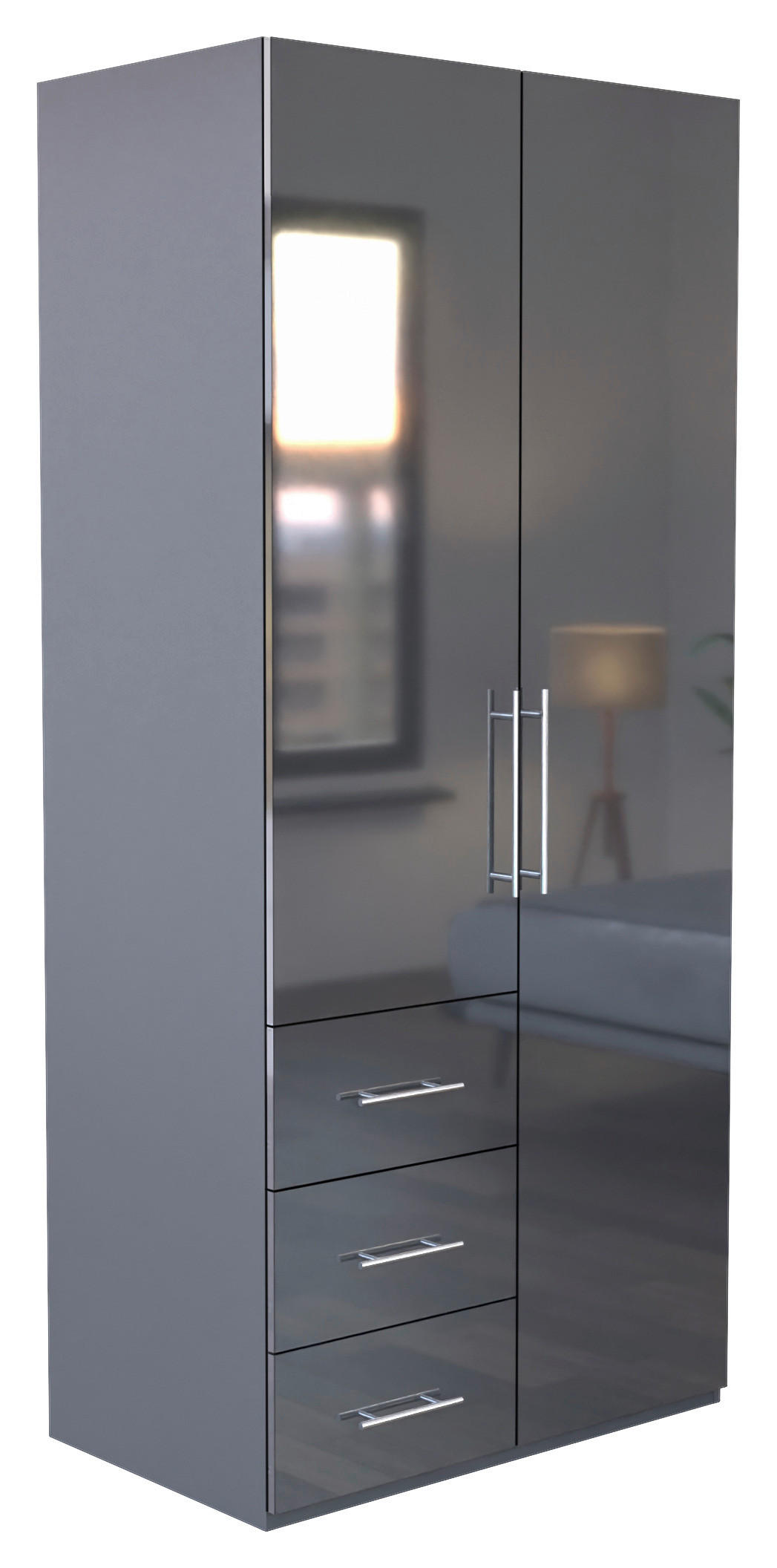 KLEIDERSCHRANK 98/219/59 cm 2-türig Anthrazit Hochglanz, Anthrazit  - Anthrazit/Anthrazit Hochglanz, KONVENTIONELL, Holzwerkstoff/Metall (98/219/59cm) - Carryhome
