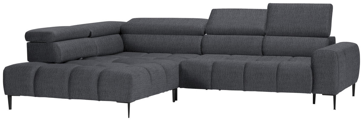 ECKSOFA Grau Samt, Webstoff  - Schwarz/Grau, Design, Textil/Metall (216/300cm) - Welnova