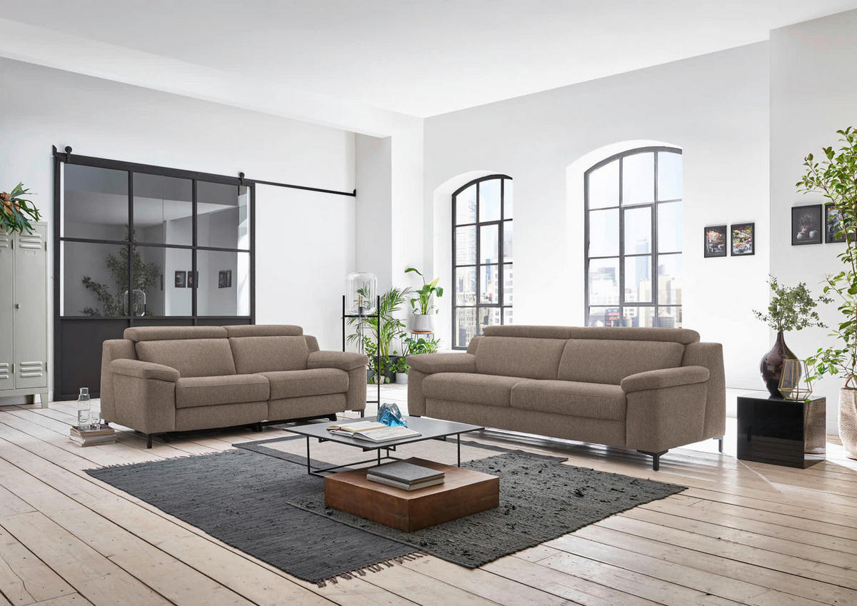 3-SITZER-SOFA in Chenille Hellbraun  - Hellbraun/Schwarz, Design, Textil/Metall (230/104/104cm) - Valdera